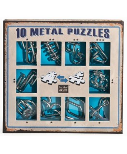 10 Metal Puzzles Set Blue Gift box +7j