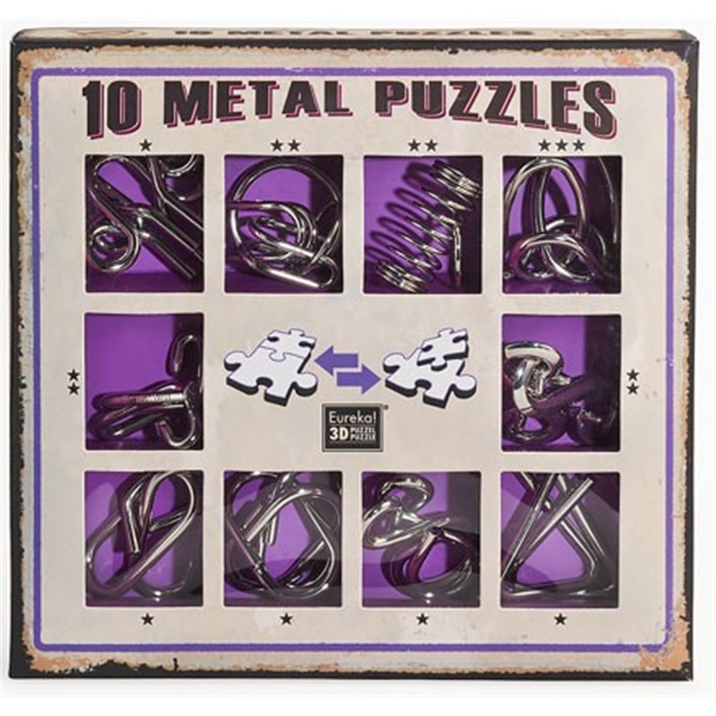10 Metal Puzzles Set Purple Gift box +7j