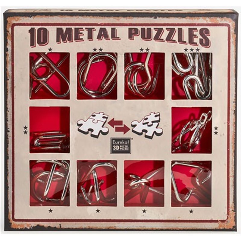 10 Metal Puzzles Set Red Gift box