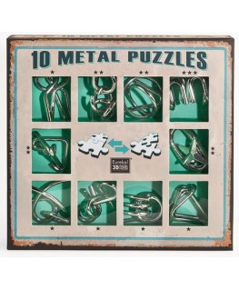 10 Metal Puzzles Set Green Gift box