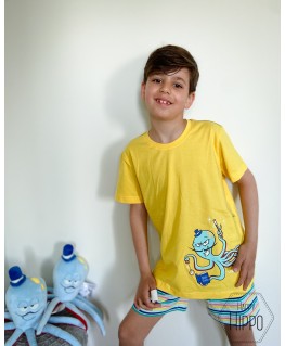 Jongens pyjama geel octaaf octopus - Woody