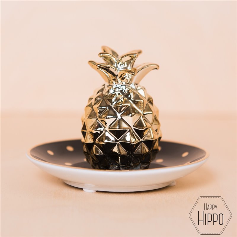 Black & Gold polka dot pineapple trinket dish - Sas & Belle