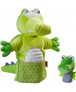 Handpop Krokodil met baby -...