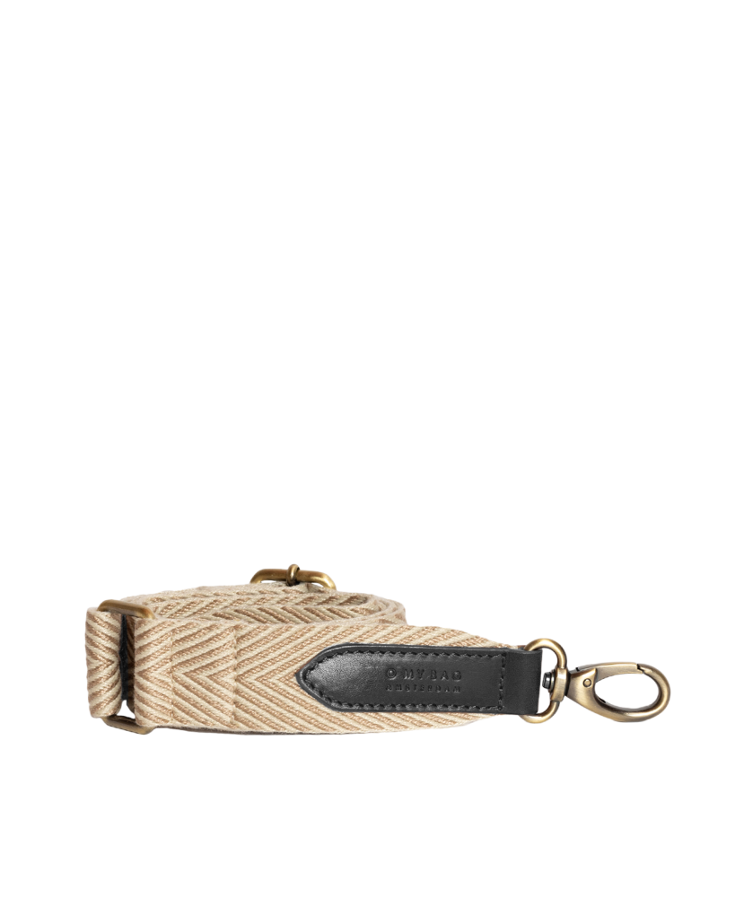 Herringbone Webbing Strap Sand & Black Leather - O My Bag