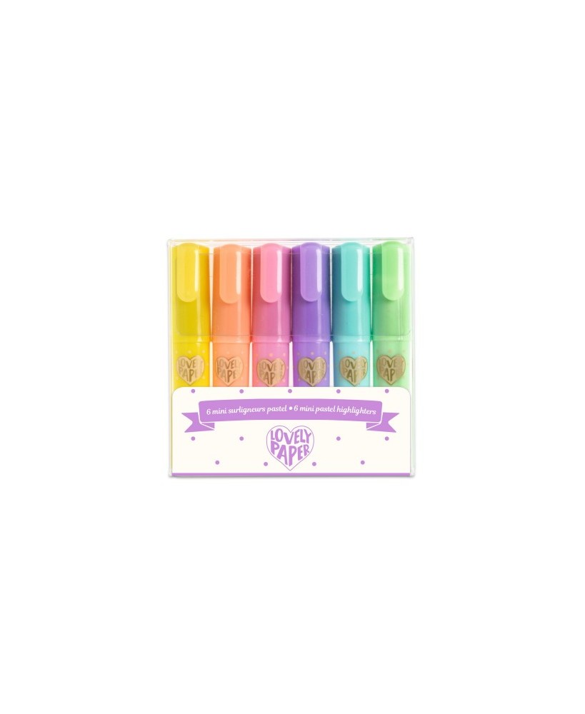6 mini pastel highlighters lovely paper - Djeco