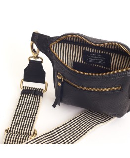 Beck's Bum Bag Black Stromboli Leather - Checkered Strap - O my bag