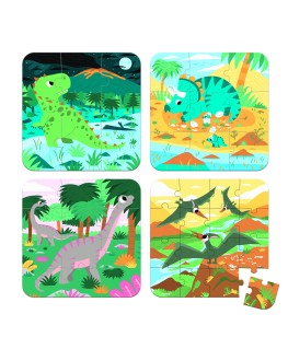 4 puzzels dinosaurussen met stijgend niveau +3j - Janod