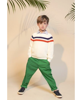 Noah Trousers Cotton Twill Grass Green model - Lily Balou - Happy Hippo