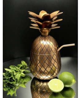 Cocktailbeker 300ml met deksel en rietje - ananas - mood bronze - Specter & cup