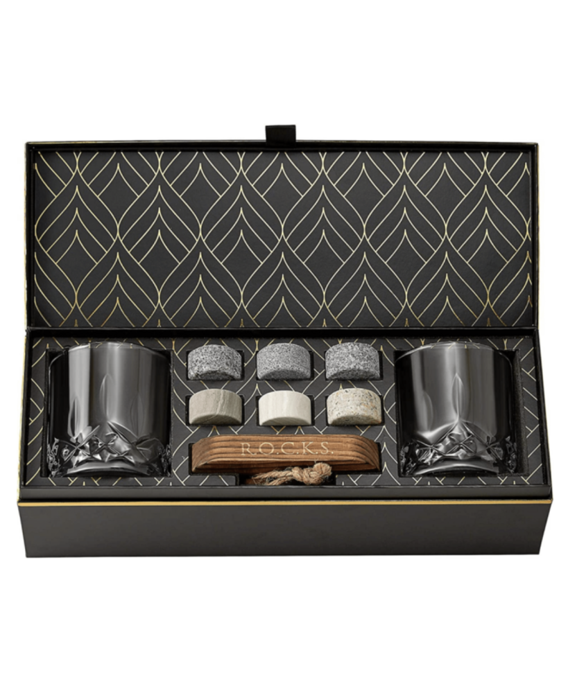 he Connoisseur's Set - Signature Whiskey Glass Edition - Rocks whiskey chilling stones