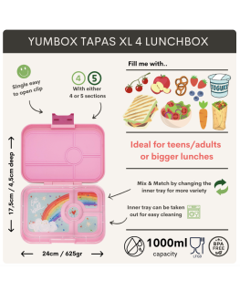 Yumbox Tapas XL 4 vakken lichtroze - Yumbox