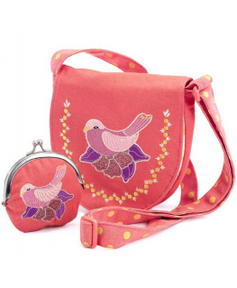Tasje en portemonnee met geborduurde vogel - Djeco