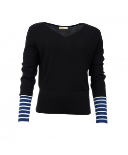 Sweater Stina Black-Methyl blue- White - Froy&Dind
